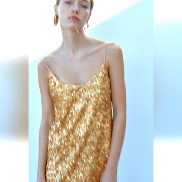 ZARA GOLD SEQUIN KNIT SLIP DRESS bloggers favorite - Picture 10 of 16